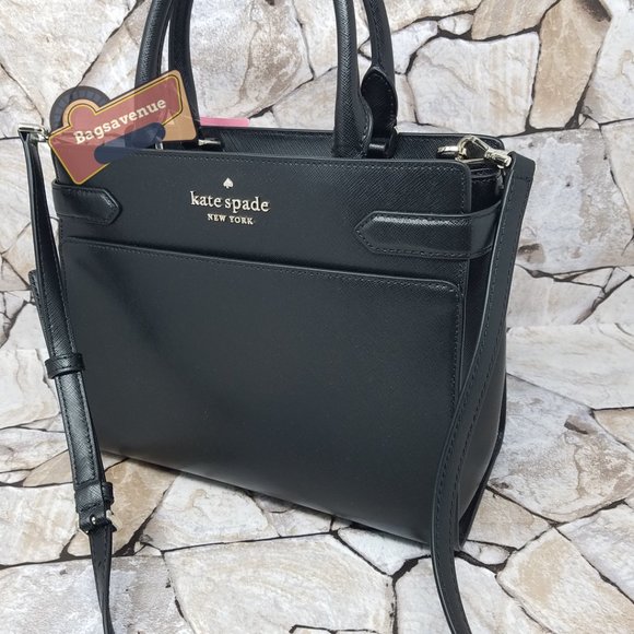Staci Satchel Medium Size Crossbody Black Crosshatched Leather  Kate Spade - Picture 8 of 14